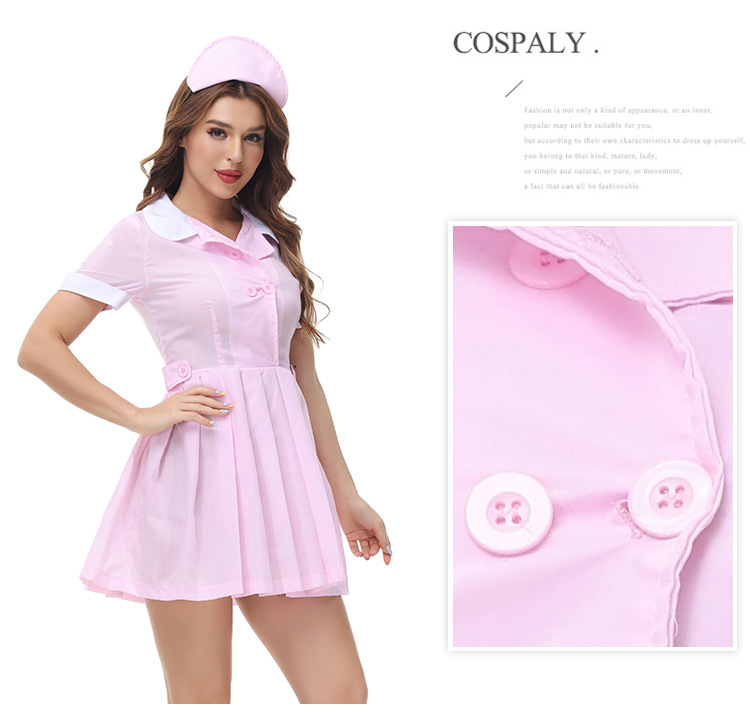 Womens Short Sleeve High Waist Pleated Mini Dress Sexy Nurse Uniform
